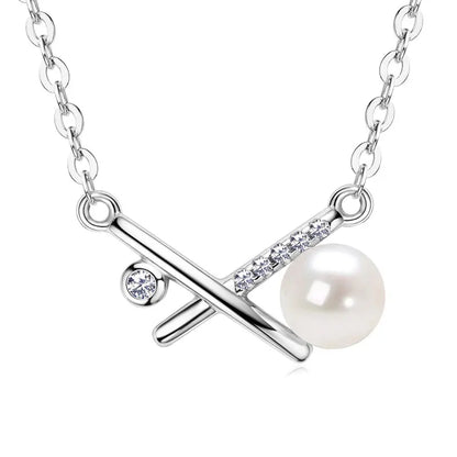 5-5.5mm Natural Freshwater Pearl Pendant Necklace 925 Sterling Silver for Women X Shape Cross Pendants Valentine Gifts