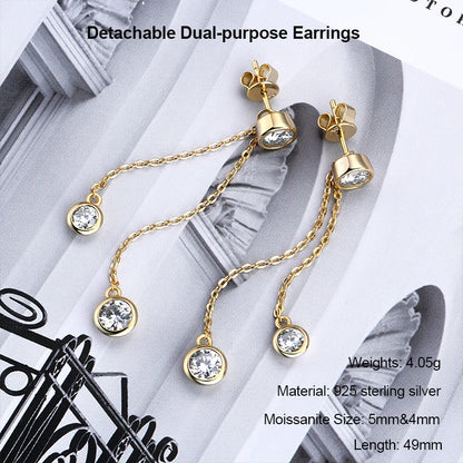 Long Tassel Star Moissanite Pendant Earrings for Women S925 Silver Chain Dangle Drop Earrings Studs GRA Certified Jewelry