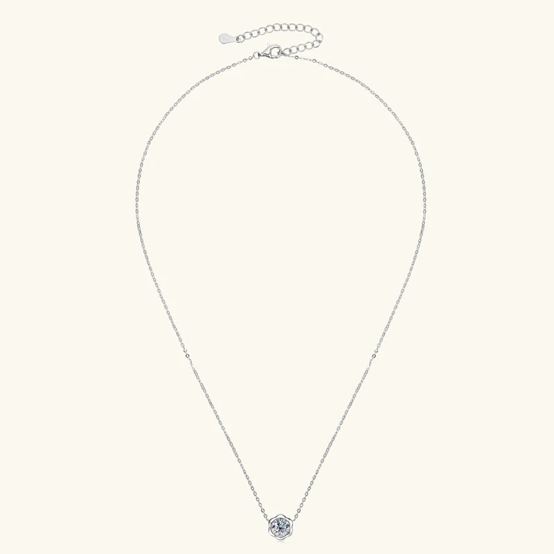 6.5mm 1.0ct Moissanite Pendant Necklace for Women 925 Silver Cute Petal Shaped Necklaces Adjustable Chain Fine Jewelry Gift GRA