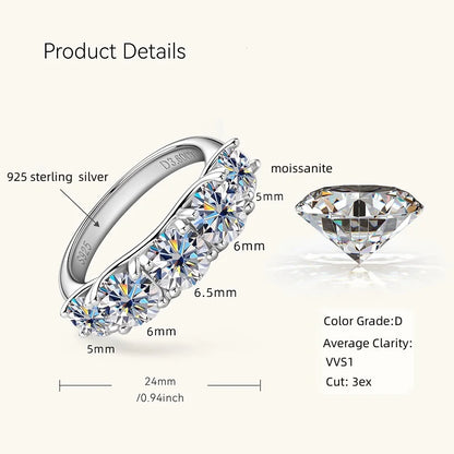 3.60CTW All Moissanite Diamond Ring Sparking D Color 5 Stones Wedding Engagement Band For Women 925 Silver Promise Jewelry