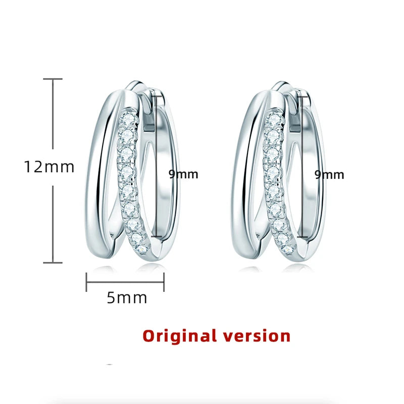 Real D Color Moissanite Double Hoop Earrings for Women 925 Sterling Silver Round 1mm Diamond Minimalist Fashion Jewelry