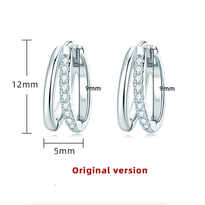 Real D Color Moissanite Double Hoop Earrings for Women 925 Sterling Silver Round 1mm Diamond Minimalist Fashion Jewelry