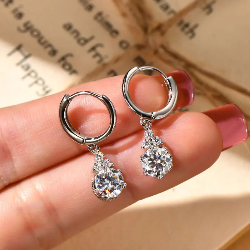 2CT 1CT D Color Moissanite Dangle Drop Earrings for Women 925 Silver Elegant Wedding Engagement Earrings GRA Certificate