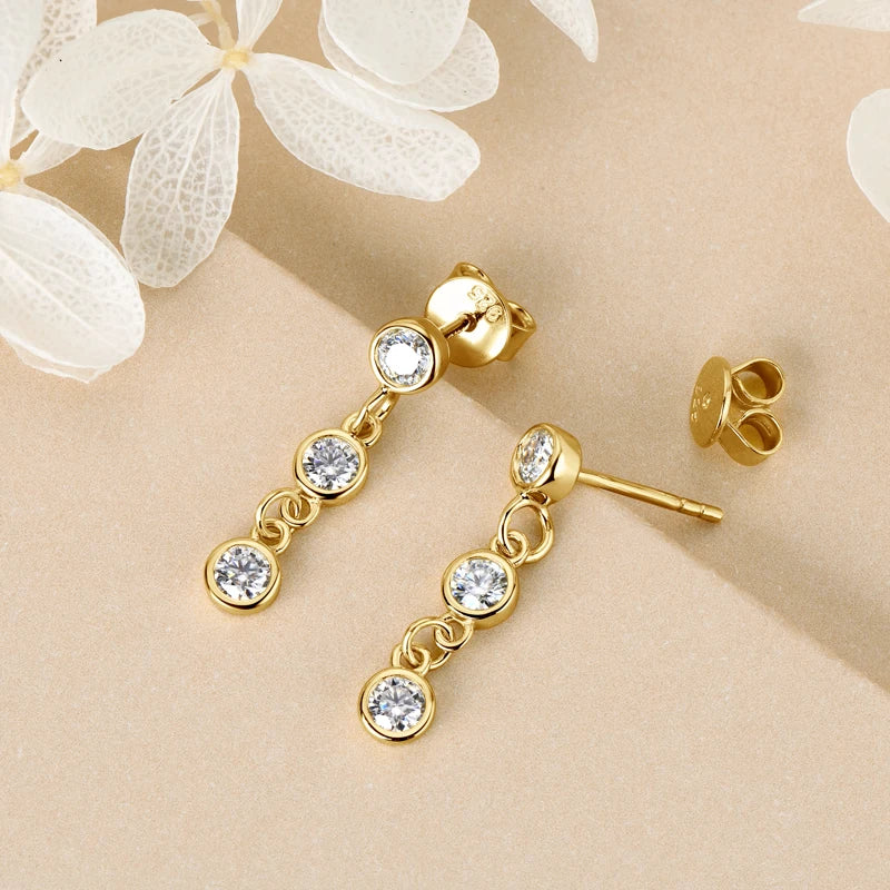 Long Chain Link Hanging Earrings Silver 925 2-3mm Moissanite Drop Earring Piercing Ear for Women Gold Paletd Jewelry Gift