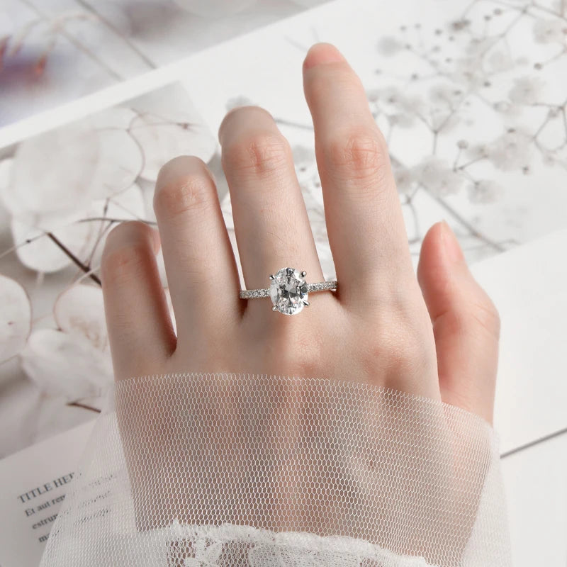 Classic Engagement Wedding Ring for Women S925 Silver Oval Cut 10x8mm 5A Cubic Zirconia Finger Ring Big Lab Diamond Band