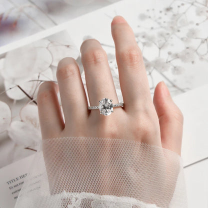 Classic Engagement Wedding Ring for Women S925 Silver Oval Cut 10x8mm 5A Cubic Zirconia Finger Ring Big Lab Diamond Band