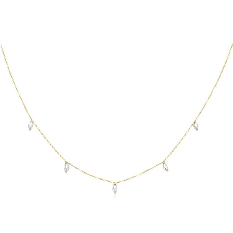 Luxury Natural Freshwater Baroque Pearl Chain Necklace 925 Sterling Silver 14K Gold Plated 3-4mm Bead Sweet Women Jewelry Gifts