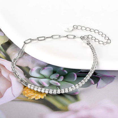 925 Silver Half Chain Tennis Bracelet 2-5mm D Color Moissanite Bracelet for Women Fine Jewelry 18k Gold Plated Bangle New