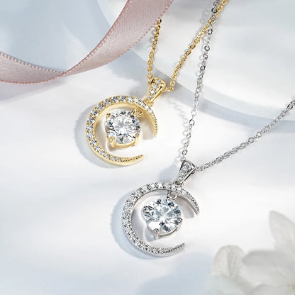 8mm 2.0CT Moissanite Sun Crescent Pendant Necklaces For Women 925 Silver Adjustable Chain Charm GRA Certified Jewelry Gift
