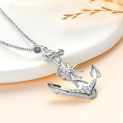 Plated Gold Anchor Cross Pendant Necklace with Moissanite Diamond Adjustable 925 Silver Chain for Women Men Lucky Charm Jewelry