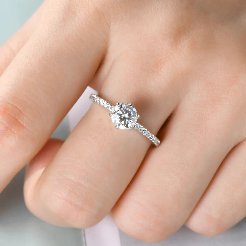 100% 925 Silver 1CT 6.5mm Round Moissanite Wedding Rings Engagement Promise Finger Ring GRA Certified Jewelry For Women
