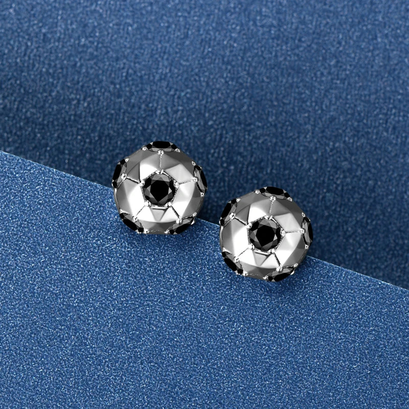100% 925 Sterling Silver Soccer Stud Earrings 1.2CTTW 3mm Round Black Moissanite Piercing Earring for Women Men 2024 Trend