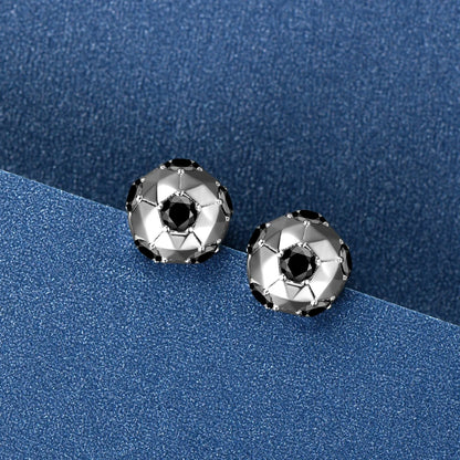 100% 925 Sterling Silver Soccer Stud Earrings 1.2CTTW 3mm Round Black Moissanite Piercing Earring for Women Men 2024 Trend