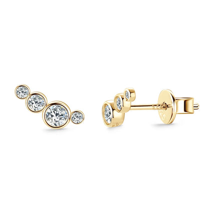 2024 Fashion D Color Bezel Moissanite Stud Earrings Climber 100% 925 Silver for Women 4 Stone Piercing Ear Jewelry GRA Certified
