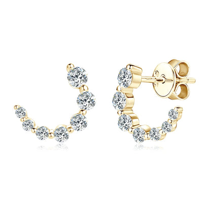 100% 925 Silver C-Shape Tapering Earrings D Color Moissanite Piercing Stud Earrings for Women Jewelry with GRA Certificate