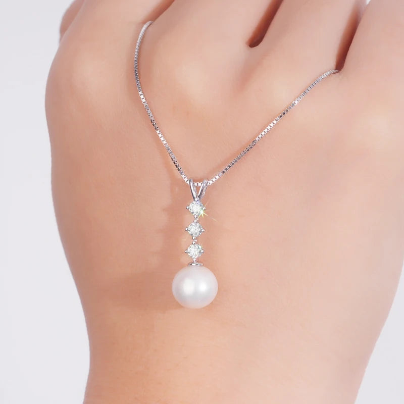 Natural Freshwater Pearl Moissanite Pendant Necklace Real Silver 925 Wedding Engagement Fine Jewelry for Women Gift 45+5cm