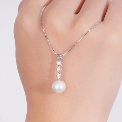 Natural Freshwater Pearl Moissanite Pendant Necklace Real Silver 925 Wedding Engagement Fine Jewelry for Women Gift 45+5cm