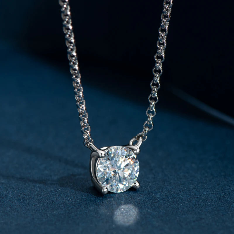 925 Sterling Silver Moissanite Necklace Diamond 1ct 6.5mm Round Pendant For Woman Fine Jewelry Gift Chain Length 40+2+3cm