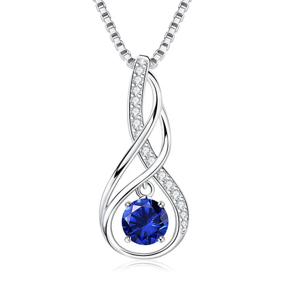 12 Birthstone Infinity Pendant Necklace for Women 925 Silver Colorful Gemstone 6.5mm Moissanite Zirconia Jewelry Birthday Gift