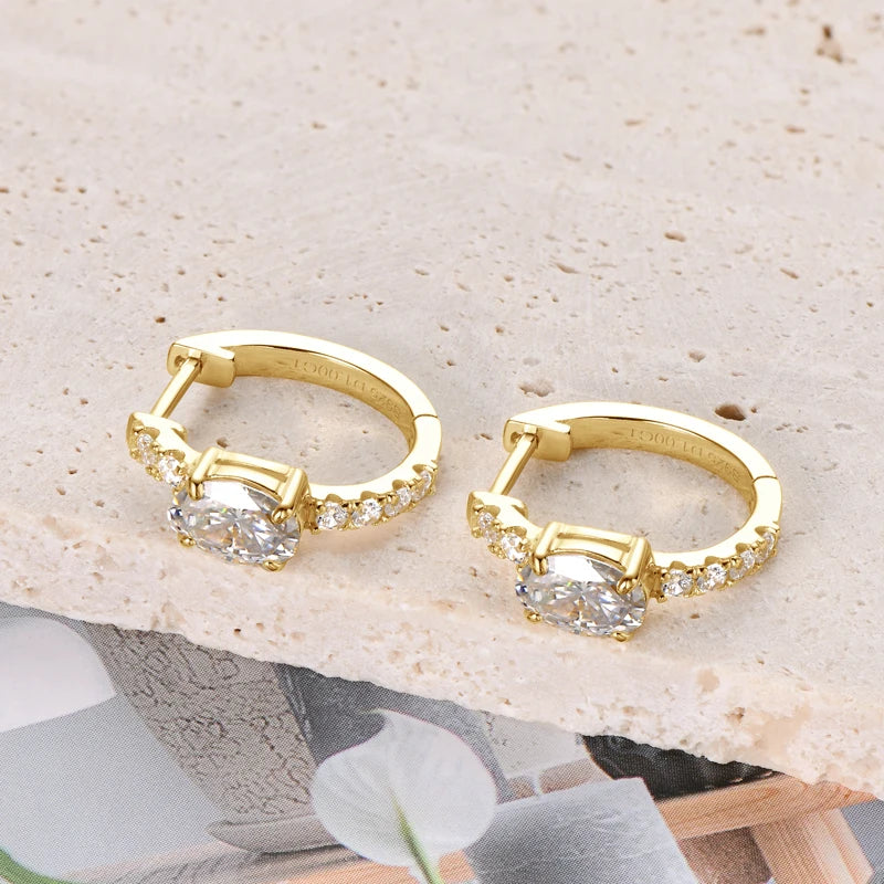 Hoop Huggie Earrings 100% 925 Sterling Silver 1.0ct Oval Cut D Color Moissanite Earrings for Women 2024 New Jewelry Gift