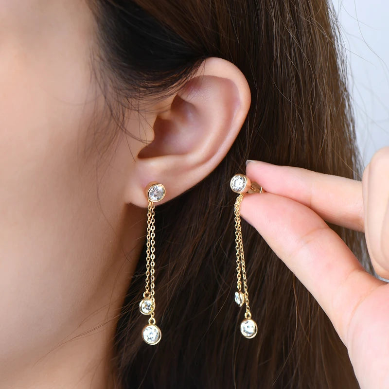 4mm D Moissanite Drop Earrings for Women S925 Silver Chain Star Flowers Pendant Stud Earrings Daily Wear Wedding Jewelry
