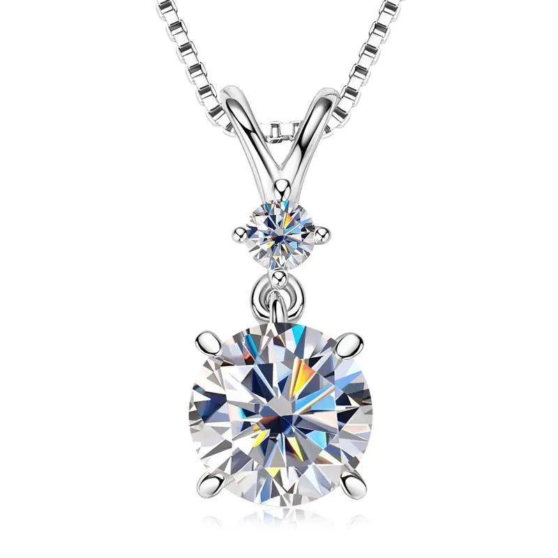 1CT 2CT 3CT Moissanite Pendant Necklace for Women 925 Silver Adjustable Chain Sparking Two Stones Necklaces Gift Valentine