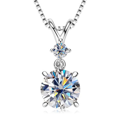 1CT 2CT 3CT Moissanite Pendant Necklace for Women 925 Silver Adjustable Chain Sparking Two Stones Necklaces Gift Valentine