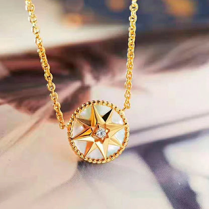 Compass Necklace for Women Girls Friends 18K Gold Plated Sterling Silver Mother of Pearl Travel Jewelry Graduation Gifts