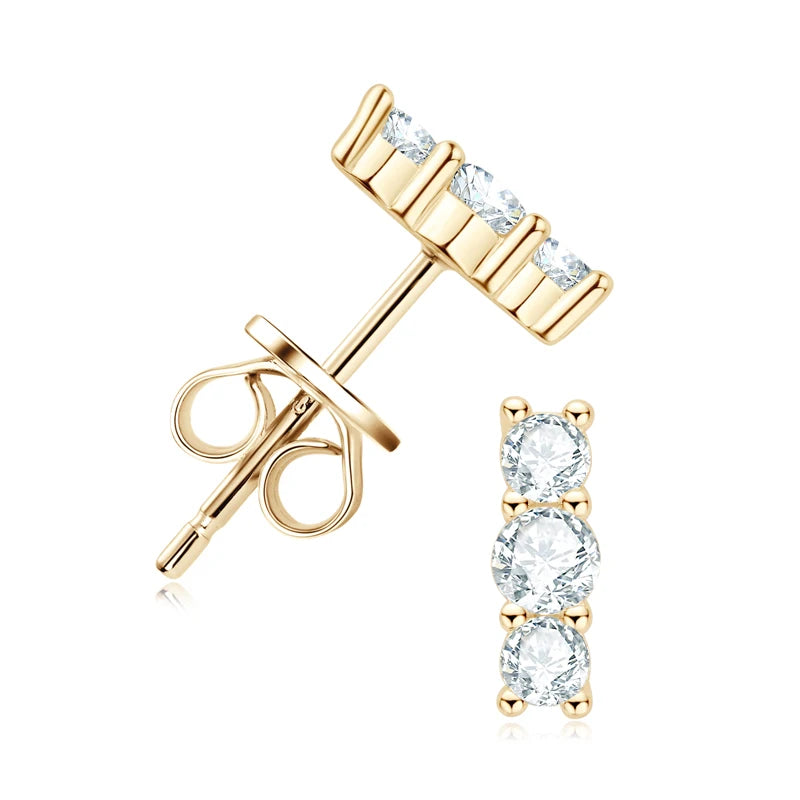Three Stone Moissanite Earrings Studs for Women 925 Sterling Silver Earrings Trendy Bezel Setting Jewelry Valentine's Gift