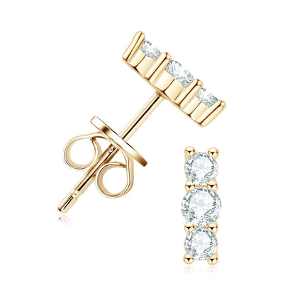 Three Stone Moissanite Earrings Studs for Women 925 Sterling Silver Earrings Trendy Bezel Setting Jewelry Valentine's Gift
