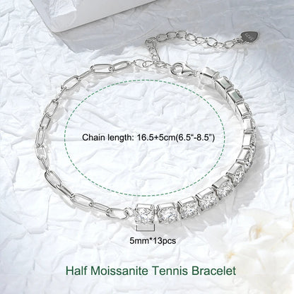 3mm 5mm D VVS1 Moissanite Tennis Bracelet Plated 18k White Gold s925 Sterling Silver Bracelets for Couples Women Man & GRA