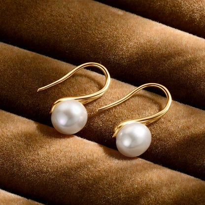 Elegant Pearl Drop Earrings 8-8.5mm Natural Freshwater Pearl Hook Earrings For Women Classic Wedding Jewel 14K Gold Fille