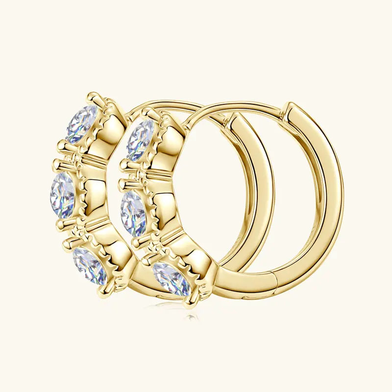 2025 New 3mm Round Moissanite Three Stone Hoop Earrings Real 925 Sterling Silver Earrings Jewelry Valentine's Day Gift for Women