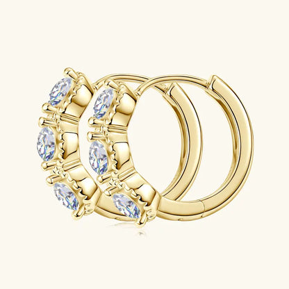 2025 New 3mm Round Moissanite Three Stone Hoop Earrings Real 925 Sterling Silver Earrings Jewelry Valentine's Day Gift for Women