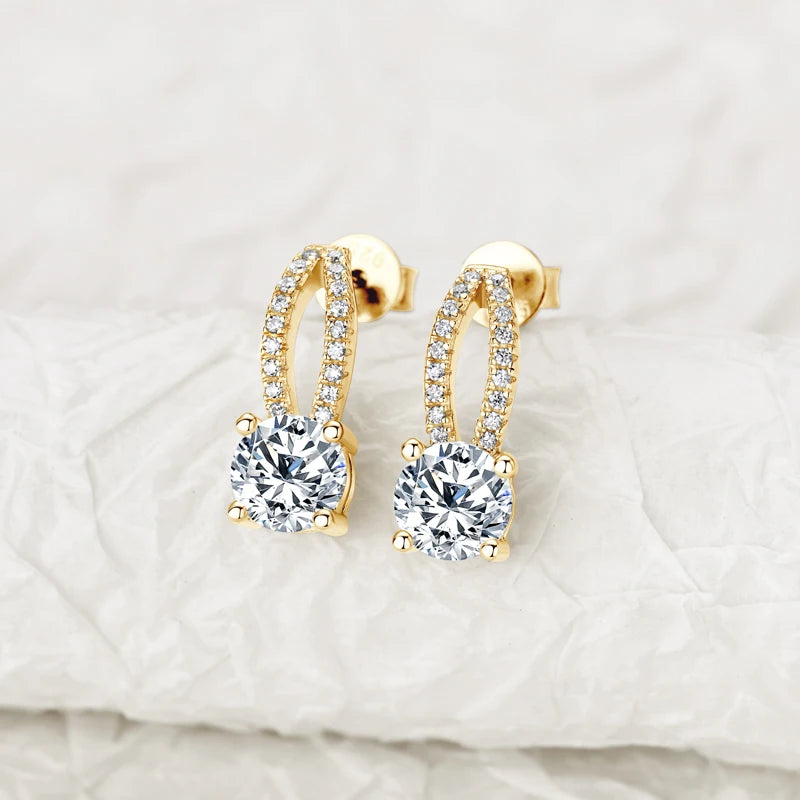 Solitaire D1.0CT Moissanite Drop Earrings Real 925 Silver Piercing Ear Stud Earring for Women Wedding Jewelry Party Gifts