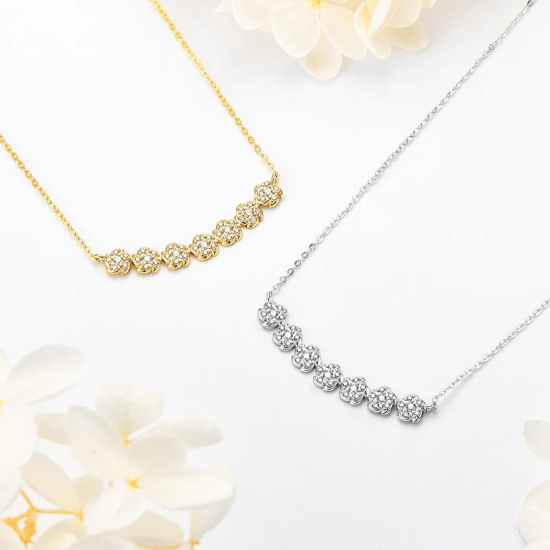 2024 New 100% 925 Sterling Silver Necklace for Women Fashion 2mm&1.2mm Moissanite Gerbera Flower Pendant Jewelry Birthday Gift