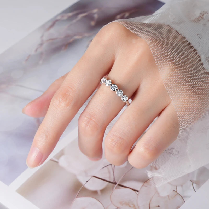 925 Sterling Silver 3mm D-E Moissanite Rings for Women Fashion Five Stones Ring Daily Wear Finger Band Fine Jewelry Gifts