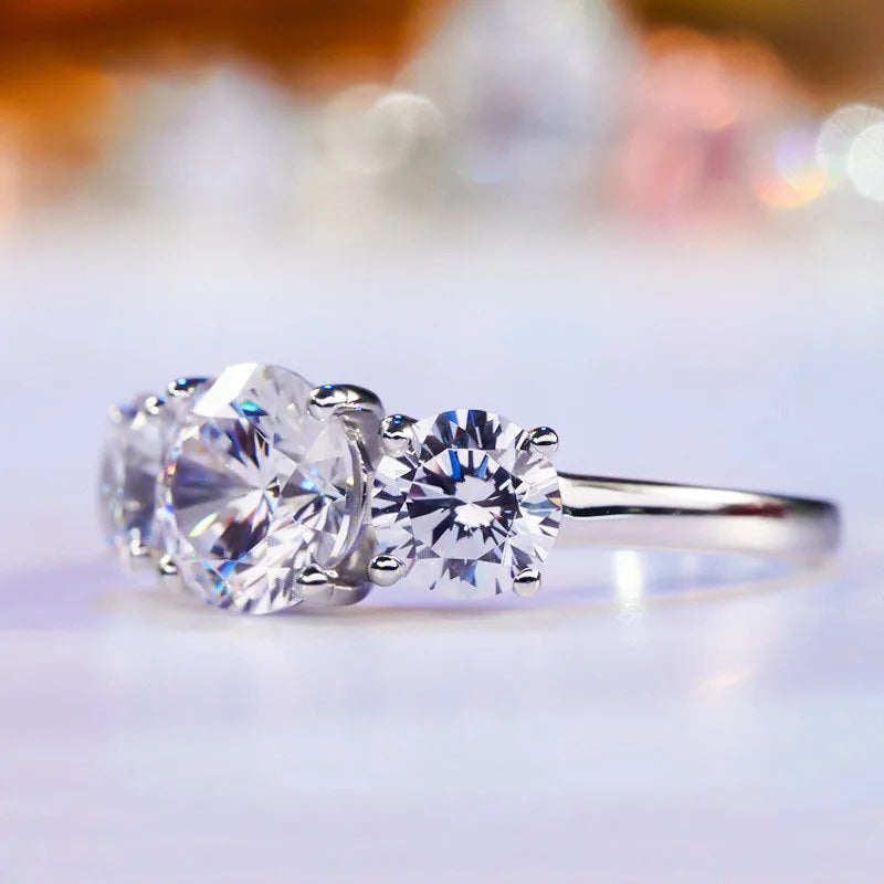 Real Certified 4ctw. Moissanite Ring 2CT 1CT 3 Stone Wedding Engagement Promise Ring Band Silver 925 For Women Original Jewelry
