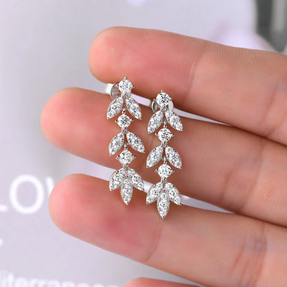 Real Moissanite Earrings Leaf Chandelier Drop Dangle Long Earrings 925 Silver Piercing Studs for Women Cute Jewelry Korean