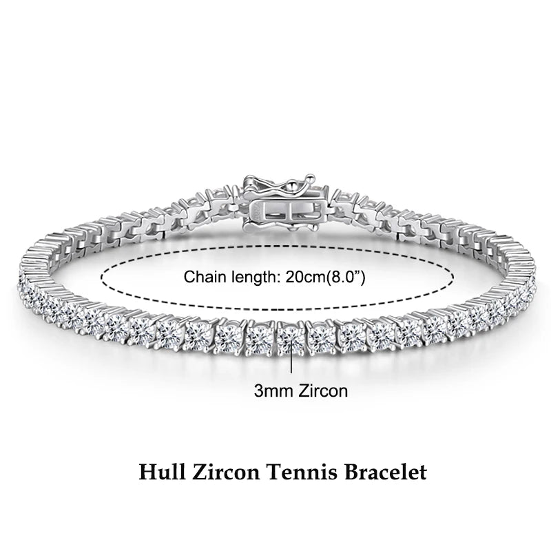 925 Sterling Silver Plated 14K Gold Tennis Bracelet 3mm 5mm D VVS1 Round Moissanite Bracelets for Women Men Couples Gifts