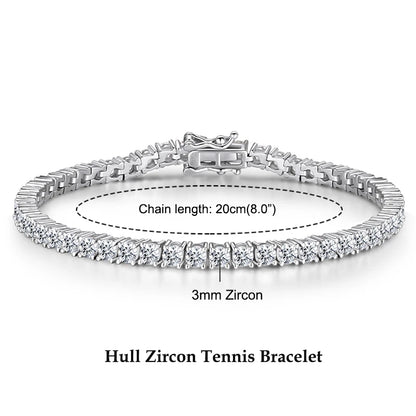 3mm 5mm D VVS1 Moissanite Tennis Bracelet Plated 18k White Gold s925 Sterling Silver Bracelets for Couples Women Man & GRA