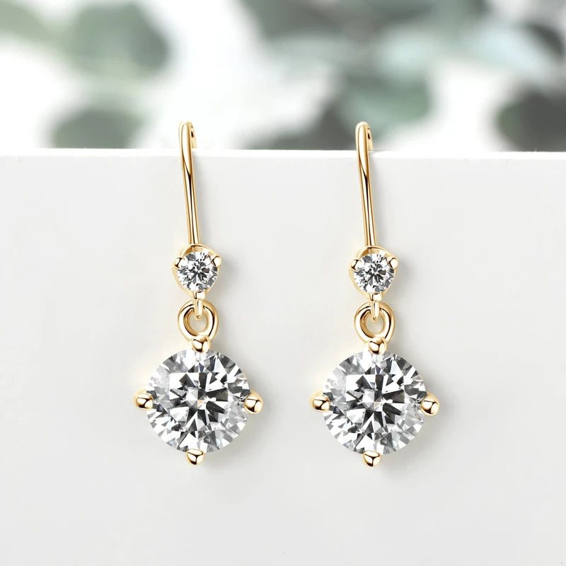 Hook Earrings Real 925 Silver 6.5mm 1ct Round Moissanite Drop Dangle Earring GRA Certified Wedding Jewelry for Women Gift