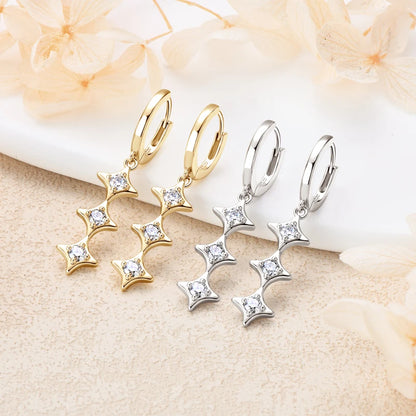 Original D0.30CT Star Moissanite Long Drop Earrings for Women Hoops 925 Silver Cute Wedding Jewelry with GRA Certificate