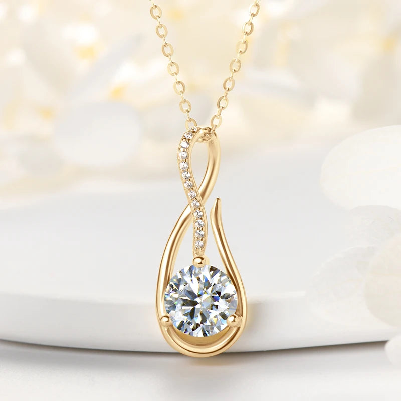 100% 925 Silver 1CT 2CT D Color Real Moissanite Drop Necklace Women Infinity Pendant Necklace Sparking Jewelry Charm Choker Gift