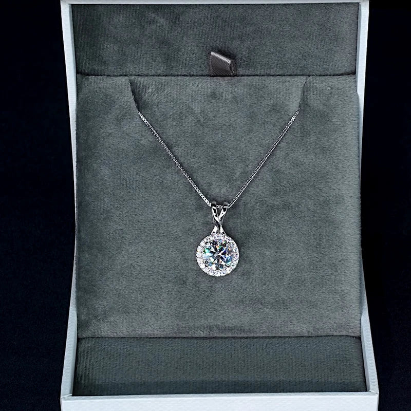 3CT 2CT 1CT D Moissanite Halo Pendant Necklace for Women 925 Silver Adjustable Chain Sparking Lab Diamond GRA Certified Jewelry