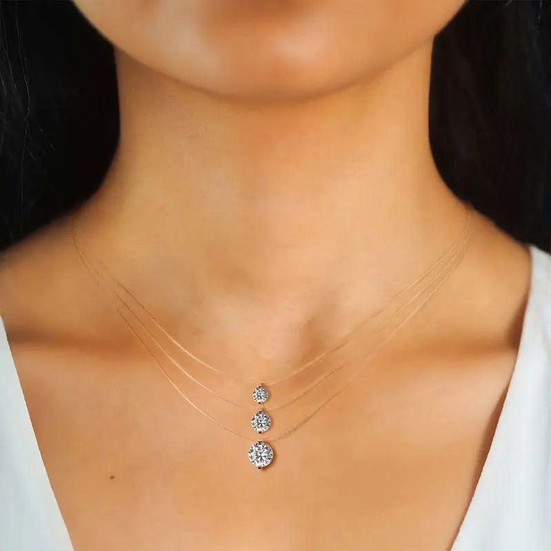 2025 Trendy 1ct 0.5ct 2ct Moissanite Pendant Necklaces 925 Silver Adjustable Invisible Fish Line for Women Valentines Gift