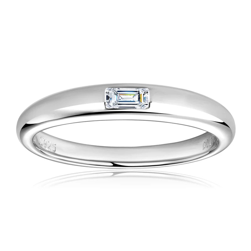 18k Gold Plated 925 Silver Engagement Wedding Ring for Women Moissanite 0.2ct D Color Emerald Cut Rectangle Promise Band Jewelry