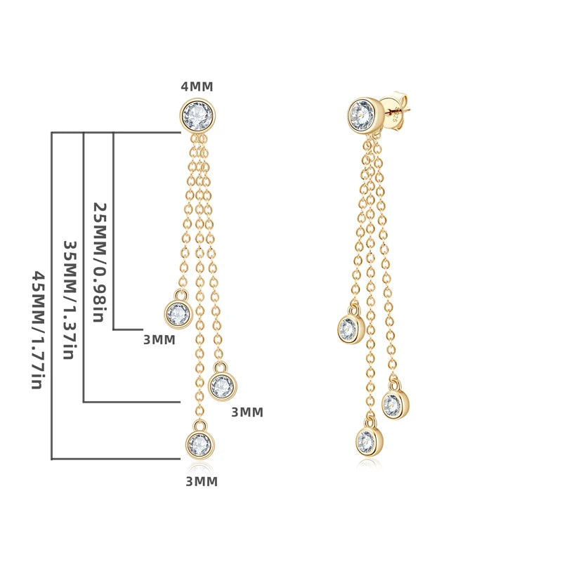All Moissanite Drop Earrings Detachable Double Chain Hanging Stud Earring Silver 925 for Women Party Wedding Daily Jewelry