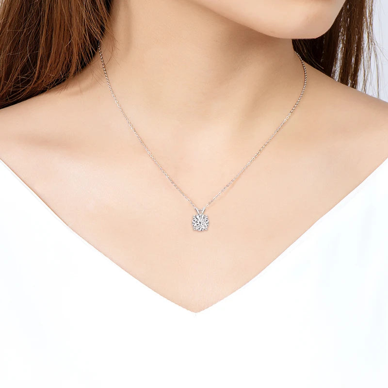 Rose Gold Plated Moissanite Pendant Necklace 6.5mm(1.0ct ) Sparking D Color Diamond Real 925 Silver Jewelry for Women Gift