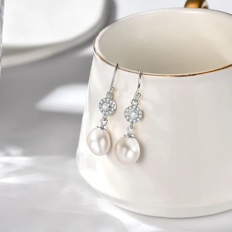 100% 925 Sterling Silver 9-10mm Baroque Freshwater Pearl Hook Earrings Wedding Engagement Fine Jewelry for Women Gifts